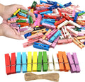 1.35 Inch Mini Clothes Pins for Photo100 Pcs with 32 Feet Jute Twine, Mini Clothes Pins for Crafts, Wooden Small Clothespins for Pictures, Tiny Decorative Clothespins for Baby Shower (10 Colors)