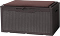 Flamaker Deck Box with Cushion 98 Gallon Waterproof Resin Storage Box with Air Rod Indoor Outdoor Lockable Storage Bench for Patio Furniture, Tools, Pool Accessories (Deep Brown)