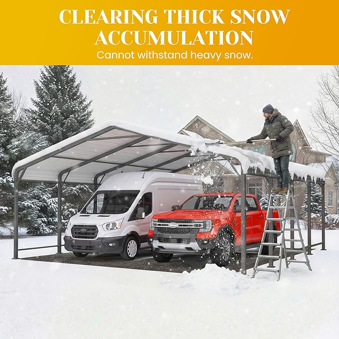 20x20 FT Car Port, Metal Carport for 2 Cars, Heavy Duty Canopy Carport with Updated Roof & Enhanced Base, Garage Vertaile Carports for RV Car, Truck, Boat, Tractors, Party, Grey