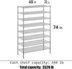21" Deep x 48" Wide x 74" Height Wire Shelving Kit | 8-Tier | NSF Commercial Storage Rack Unit