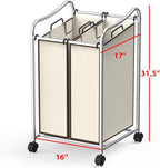 Simple Houseware 2-Bag Heavy Duty Rolling Laundry Sorter Cart, Chrome – 2 Section Removable Bags and Lockable Wheels for Laundry Room Organization