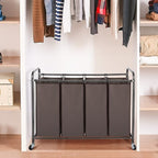 STO STO Laundry Sorter 4 Section, 4 Bag Clothes Hamper, Rolling Laundry Cart Basket with Heavy Duty Lockable Wheels and Removable Bag for Laundry Room, Bedroom, Closet, Brown