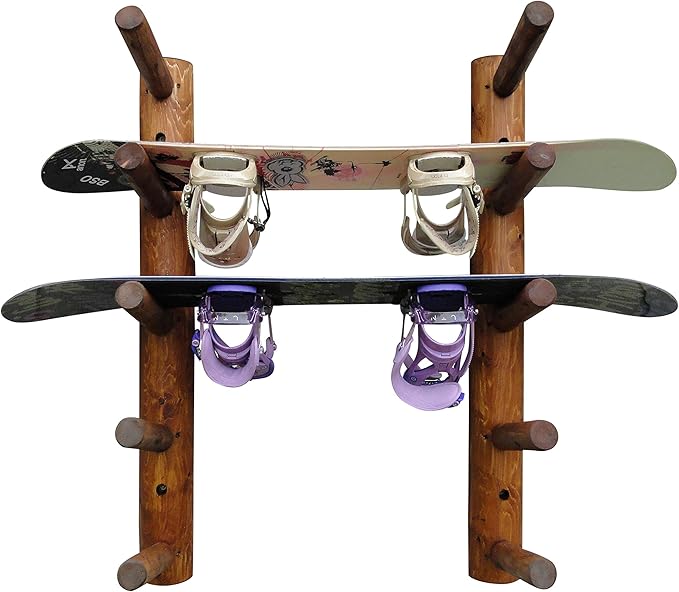 5-Place Wall-Mounted Skis/Snowboard Log Rack - Poles & Ski Wall Mount, Snowboards Wall Rack, Indoor & Outdoor Ski Holders for Walls, Hangers for Skis Indoor Storage - Canyon Brown