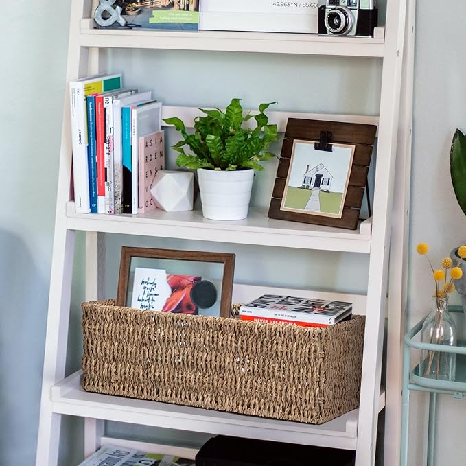 Seagrass Toilet Paper Storage Basket for Bathroom, Handwoven Natural Rattan Organizer for Countertop, Shelves & Vanity, Small Wicker Basket, 14.9"L x 6.3"W x 4.7"H
