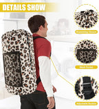 Laundry Bag Backpack, Extra Large Travel Laundry Bag with Mesh Pocket & Adjustable Shoulder Straps,Dirty Clothes Travel Bag for College Students Dorm,Apartment(Leopard Print)