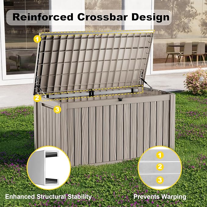 EasyUp 200 Gallon Deck Boxes Resin Large Storage Bins with Lids, Outside Storage Box & Deck Boxes Outdoor Waterproof for Outdoor Use