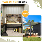 AECOJOY 14x6 Outdoor Open-Sided Metal Storage Shed, 8' x 6' Sheds & Outdoor Storage with 48 Sq. Ft Covered, 6x8 Small 2-in-1 Tool Shed with Attached Hardtop Metal Pergola Gazebo for Patio
