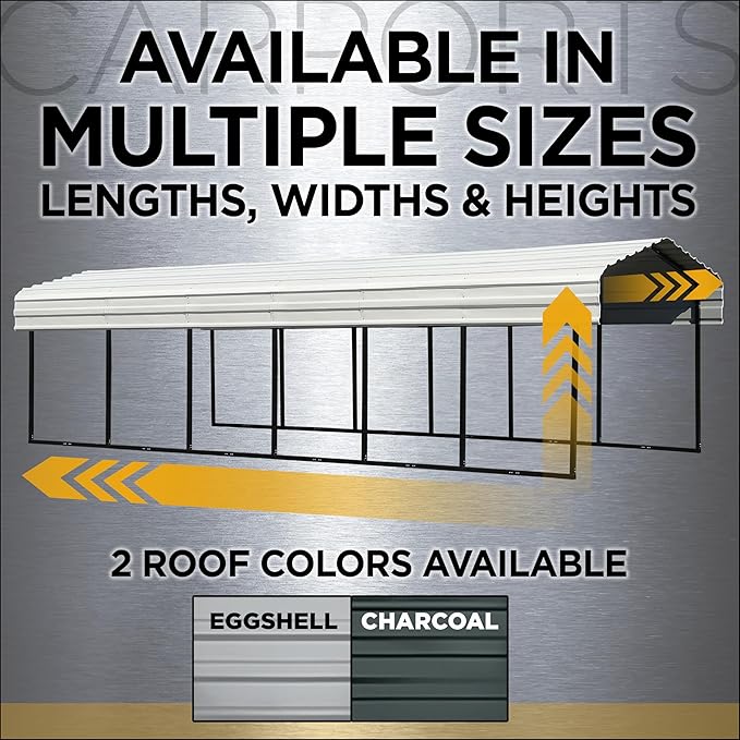 Arrow Carports Galvanized Steel Carport, Double Car Metal Carport Kit, 20' x 20' x 9', Eggshell