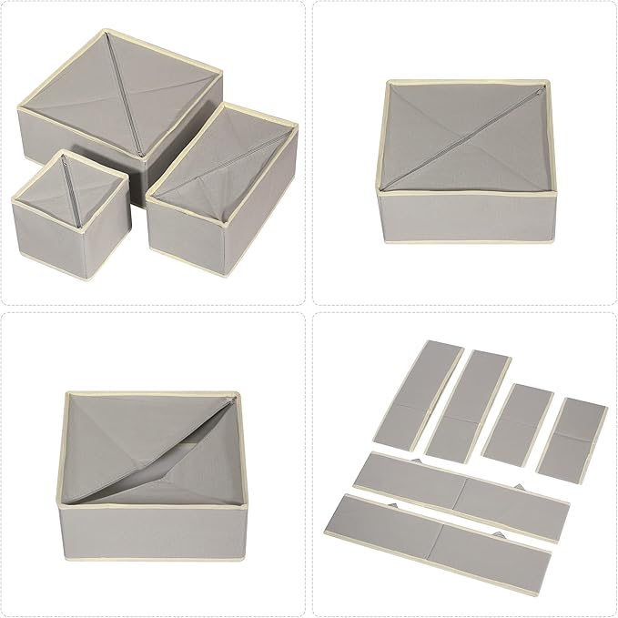 DIOMMELL 12 Pack Foldable Cloth Storage Box Closet Dresser Drawer Organizer Fabric Baskets Bins Containers Divider for Baby Clothes Underwear Bras Socks Lingerie Clothing,Grey 444