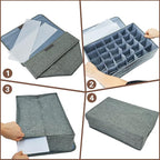 PINGMIC Gray Sock Organizer Divider 4 Pack with Lid - 30 Cell Foldable Closet Storage, Tie Organizer For Men Boxes for Socks, Ties, Belts