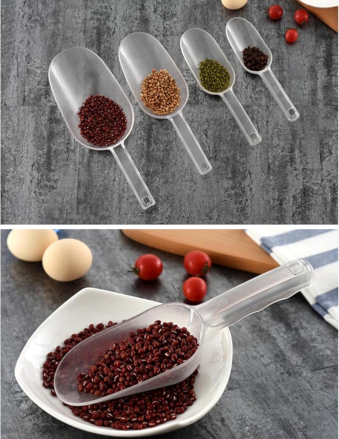 3PCS Clear Plastic Ice Scoop, 6 ounces Alec Ice Scoops, Kitchen Scoop for Ice Bucket Ice, Popcorn, Coffee Beans, Flour (6 oz.)