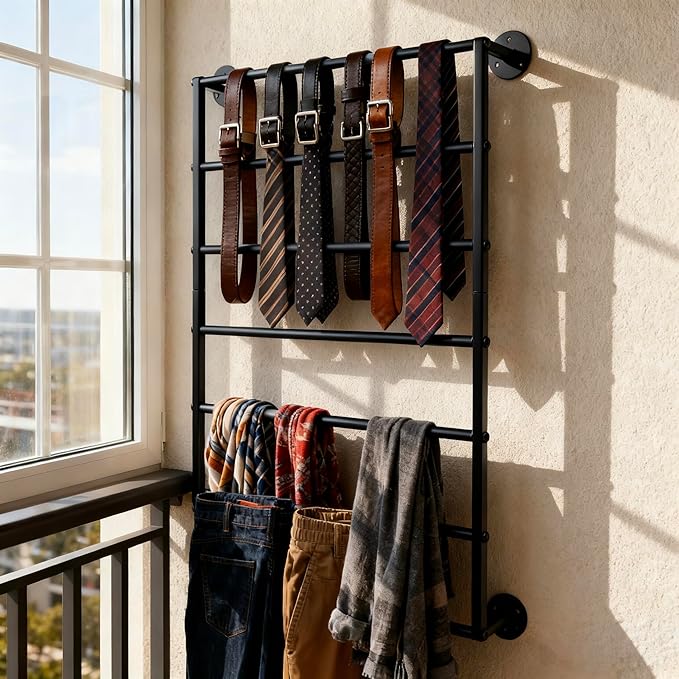 Wall Mounted Display Rack, 7-Layer Wrapping Paper Ribbon Organizer Scarves Tie & Scarf Rack Belts Towel Holder Necktie Hijab Stand Metal Shelving for Home, Retail Stores, Flower Shop