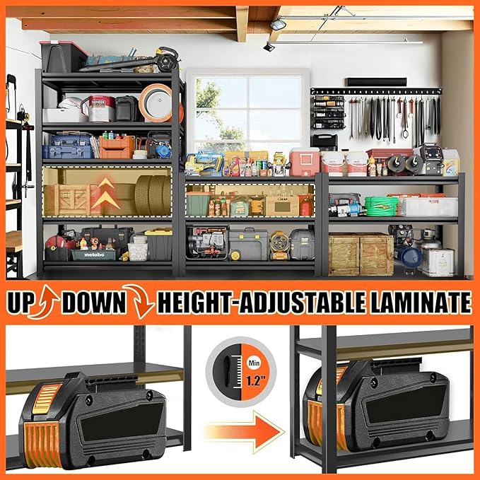 Metal Shelf Adjustable Garage Shelving Unit 3000 LBs Storage Shelves Heavy Duty, 5 Tier Industrial Storage Racks Utility Shelf Organiazation for Tools Garage Basement Warehouse 39.4"W*15.8"D*63"H