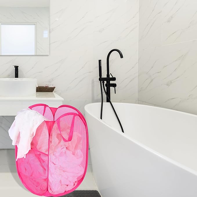 2 Pack Laundry Basket,Foldable Mesh Pop-up Laundry Hamper with Durable Handle,Easy to Open and Fold for Dorm, Laundry Room, Bedroom, RV… (Rose Red+Rose Red)