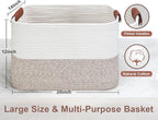 Large Cotton Rope Storage Basket with Leather Handles, Laundry Hamper Basket, 20 "L x 14" W x 12 "H, Durable & Stylish Organizer for Home.(Large Brown)