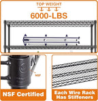BestOffice Storage Shelves 6 Tier Metal Shelves Adjustable Heavy Duty Garage Shelving Wire Shelving Unit Capacity 6000LBS with Wheels for Kitchen, Garage Pantry Closet Commercial,Black