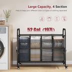 Tajsoon 4 Bag Laundry Sorter Cart, 4 Section Laundry Hamper Sorter with Heavy Duty Lockable Rolling Wheels, Laundry Separator Hamper with Removable Bags for Dirty Clothes Storage, Black