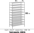 24" Deep x 48" Wide x 86" Height Wire Shelving Kit | 10-Tier | NSF Commercial Storage Rack Unit