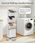 4 Tier Laundry Basket Organizer, 92L Vertical Laundry Hamper, Removable Rolling Sorter Baskets With Wheels for Small Space, Dorm, Bathroom, Bedroom