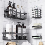 Shower Caddy 5 Pack Rustproof Stainless Steel Bath Organizers With Large Capacity, No Drilling Shelves, Adhesive Shower Caddy, for Bathroom Storage & Home Decor, SC02, Black