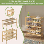2 Tier Bamboo Shoe Rack for Closet Free Standing Wood Shoe Shelf for Entryway Small Space Stackable 27"x11"x13" (Natural)