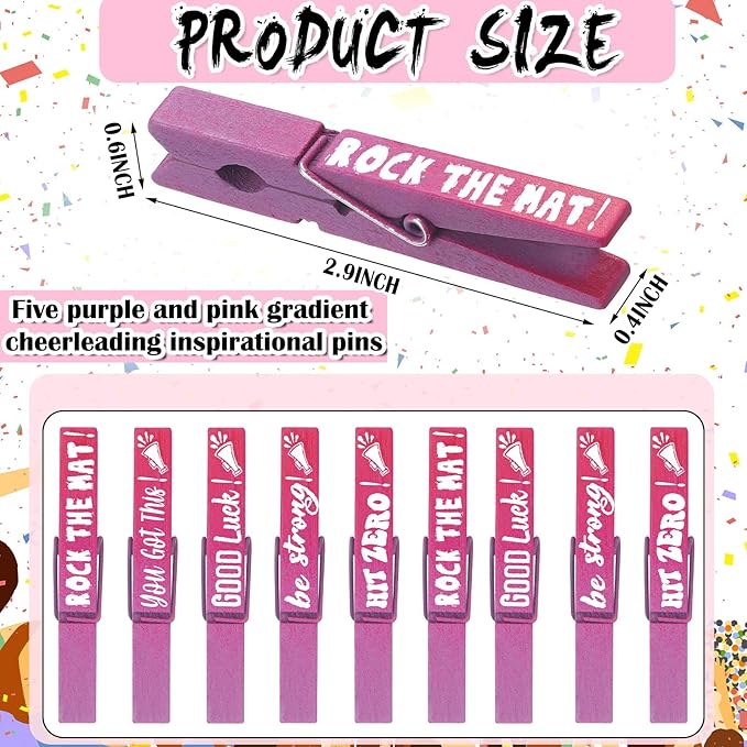 Kigeli 30 Pcs Spirit Clips Cheer Pins Cheerleader Gifts Clothes Pins for Backpacks Competition Glittered for Team Cheer Gifts Stuff Supplies Party Favors Accessories Bulk(Pink, Purple,Gradient)