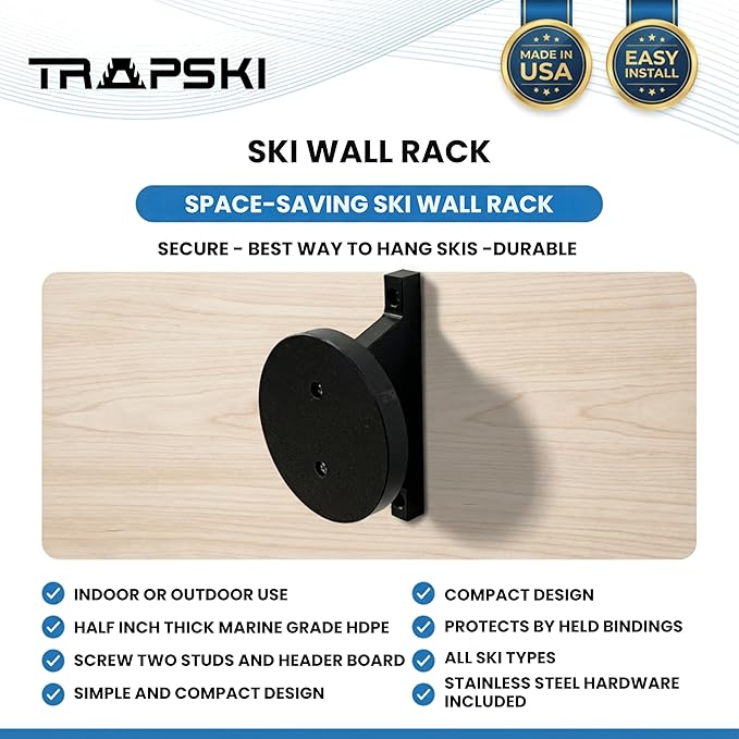 TRAPSKI Wall Ski Racks for Garage or Shed | HDPE Marine Grade Plastic | Indoor/Outdoor Use