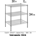 21" Deep x 30" Wide x 34" Height Wire Shelving Kit | 3-Tier | NSF Commercial Storage Rack Unit