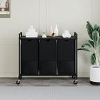 Laundry Sorter with Wheels & 100lb Top Shelf, Rolling 3 Section Removable Pull-Out Fabric Bags Hamper Basket, Sturdy Grey Black Iron Organizer for Room Organization