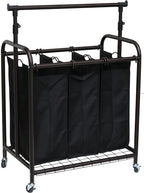 Oceanstar TLS1385 3-Bag Rolling Adjustable Hanging Bar Laundry Sorter, Bronze