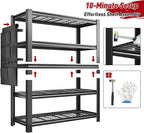 REIBII 5-Tier Storage Shelves,38.2" W Heavy Duty Garage Shelving Load 2500LBS,Metal Shelving Units with Tool Storage Bag, Adjustable Wire Shelving Industrial for Basement,66" H x16 D,Black