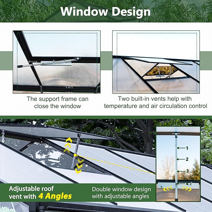 Large Walk-in Clear Polycarbonate Greenhouse with Rain Gutters & Adjustable Roof Vent - Sturdy Aluminum Frame Outdoor Plant House for Vegetable, Flower & Garden Growth-Outbuilding (8x12 ft)