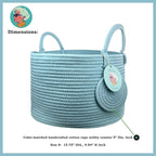 Modern Granny Small Cotton Rope Laundry Basket 16x10 Inch Dual Secure Woven Handle for Living Room Closet Clothes Blanket Organization