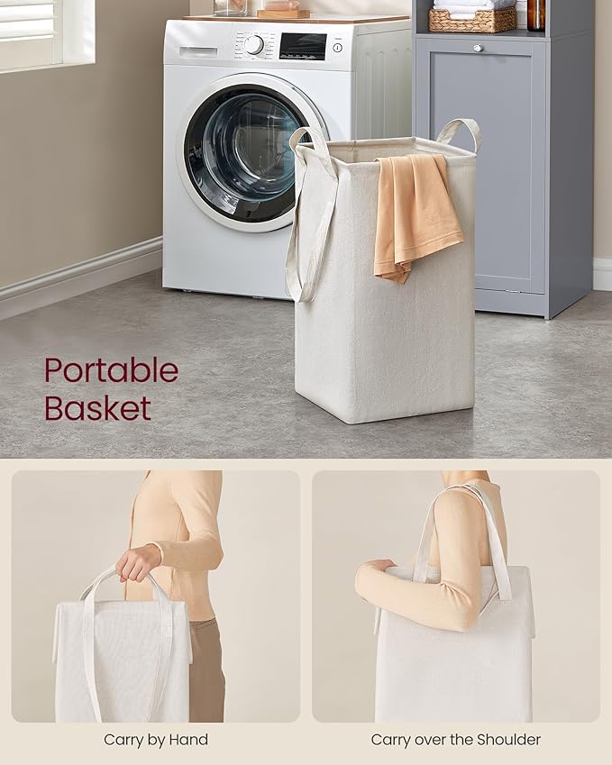 VASAGLE Tall Storage Cabinet, Storage Unit with Removable Laundry Basket, Compartment and Cabinet, for Bathroom, Living Room, 15.8 x 15.8 x 66.9 Inches, Dove Gray UBBC761G02