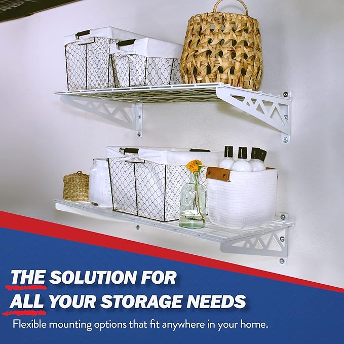 12" x 36" Wall Shelves (Two Pack with Hooks)