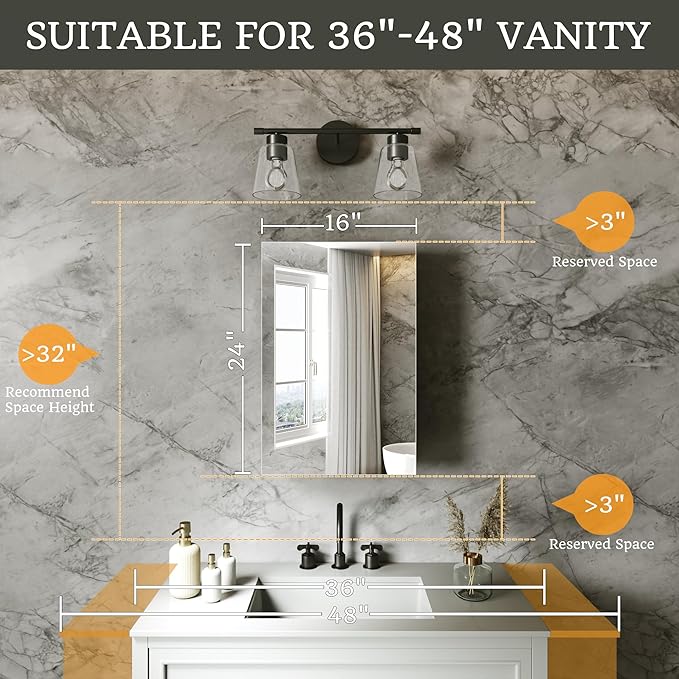 16x24 Bathroom Medicine Cabinet with Mirror,Aluminum Alloy Frame with Mirror Side Panels,Surface or Recessed Medicine Cabinet with Adjustable Shelves,Assembly Required