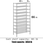 21" Deep x 42" Wide x 86" Height Wire Shelving Kit | 10-Tier | NSF Commercial Storage Rack Unit