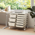 RELAX4LIFE 9 Drawer Rolling Storage Cart - Mobile Drawer Carts for Craft Art Supply Paper Salon, Utility Cart on Wheels for Classroom Teacher School Office, Rolling Cart with Drawers (Ivory White)