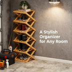 The 9-Tier No-Assembly Bamboo Rack, 2026 Upgraded Foldable Bamboo Shoe Rack, Space-Saving Organizer for Shoes, No Assembly Narrow Shoe Shelf for Entryway Closet Dorm (Brown,5-Tier)