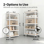 HOMEDANT House 5 Tier Heavy Duty Garage Shelving Adjustable Metal Rack Storage Shelves Standing Shelf Unit Organizers Pantry Closet Office (1, White, (Wheels) 36.2" W x 16.2" D)