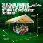 Caravan Canopy Mega Domain Carport with Waterproof Polyethylene Top, Durable Steel Frame, Compression Lock, and Easy Assembly, 10 by 20 Feet, Tan
