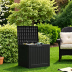 Flamaker Resin Deck Box 40 Gallon Waterproof Outdoor Indoor Storage Box Imitation Wood Resin for Patio Furniture Garden Tools and Pool (Black)