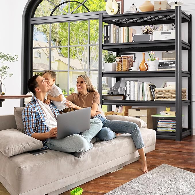 4 Pack Storage Shelves 5-Tier Heavy-Duty Steel Storage Shelving Unit Adjustable Boltless Rack, 2500 lbs Capacity – Durable Organizer for Garage, Kitchen, Basement & Workshop 71”x46”x17.7” Black