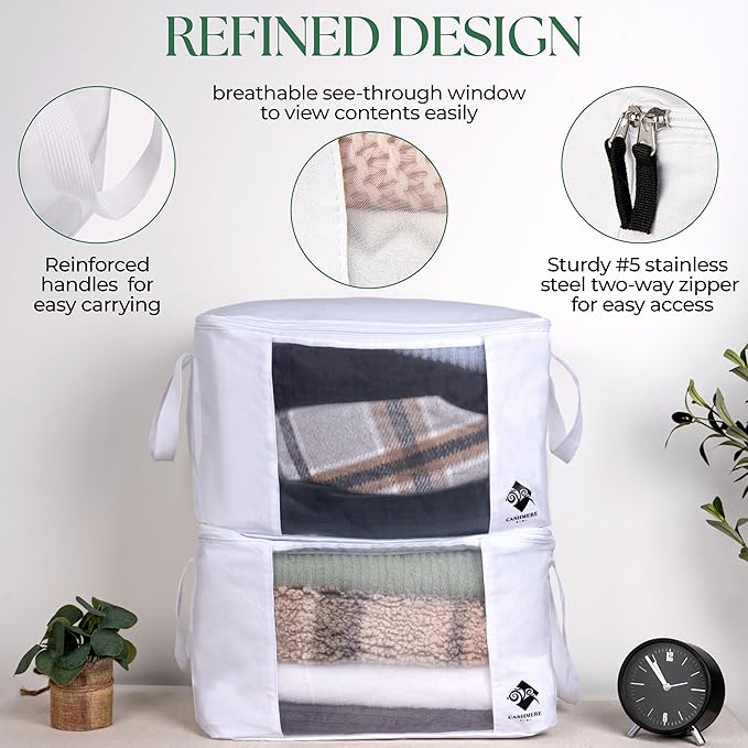 Sweater Storage for Closet – 2 Large Cotton Garment Bags, 30 Cedar Rings, & Mesh Window for Cashmere Sweaters – Wool & Cotton Sweater Organizer by Cashmere Kiwi, 15 x 11 x 9 In