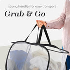 Foldable Laundry Basket - Popup and Collapsible, Durable Mesh Material, Folds for Storage, Easy Carry Handles - Great Hamper for College Dorm, Laundry Room or Travel (White-Black, 2-Compartments)
