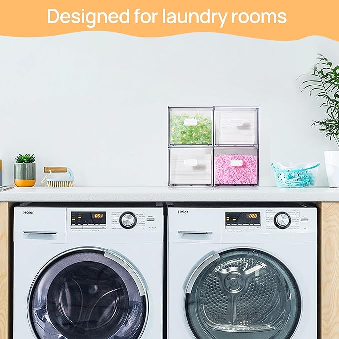 Vtopmart 2 Pack Dryer Sheet Holder and Laundry Pods Container,Clear Stackable Storage Drawers for Washing Powder, Scent Booster Beads, Color Catchers & Wool Balls, Ideal for Laundry Room Organization