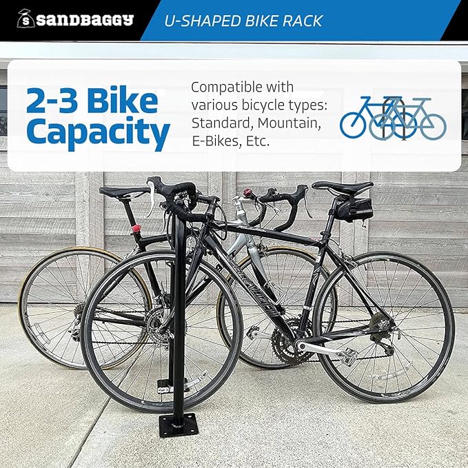 Sandbaggy In Ground Bike Rack | U Shaped, Commercial, Outdoor, 1 Loop, Steel | Black, 14.5" x 34" (2)