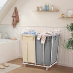 Hoctieon 2 Section Laundry Sorter Cart, 400L Rolling Hamper with Wheels, Industrial Laundry Basket Organizer, Extra Large Dirty Clothes Hamper for Home & Hotel, Heavy Duty, Gray+Beige