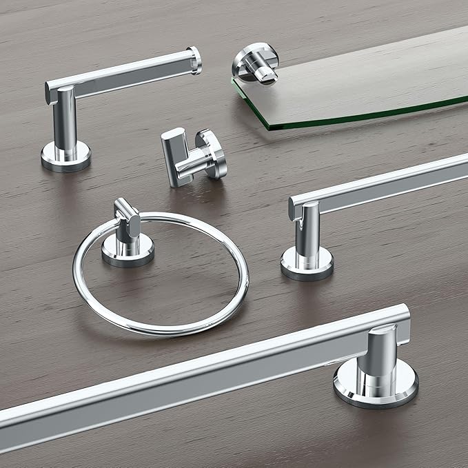 Gatco 5456 Locke Glass Shelf, 20”, Chrome/Wall Mounted 20.13" X 5.38" Tempered/Floating Rectangle Glass Shelf for Bathroom