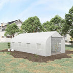 20' X 10' 7' Gardening Hot House, Steel Frame, Zippered Mesh Door, Enhance Plant Care, White Large Walk-in Tunnel Greenhouse, 20'x10'x7', Galvanized 8 Windows,